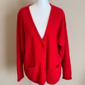 Vintage Y2K Angora Button Front Cardigan Red L